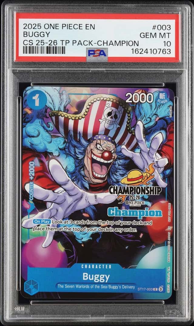 2025 One Piece Championship 2025-26 Top Player Pack Champion #ST17-003 Buggy - PSA GEM MT 10