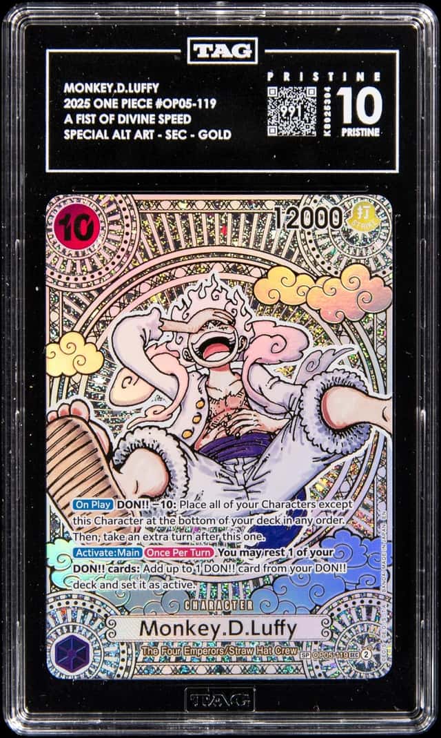 2025 One Piece A Fist of Divine Speed Special Alt Art SEC Gold #OP05-119 Monkey D. Luffy - TAG PRISTINE 10 - Pop 6; Highest TAG Score