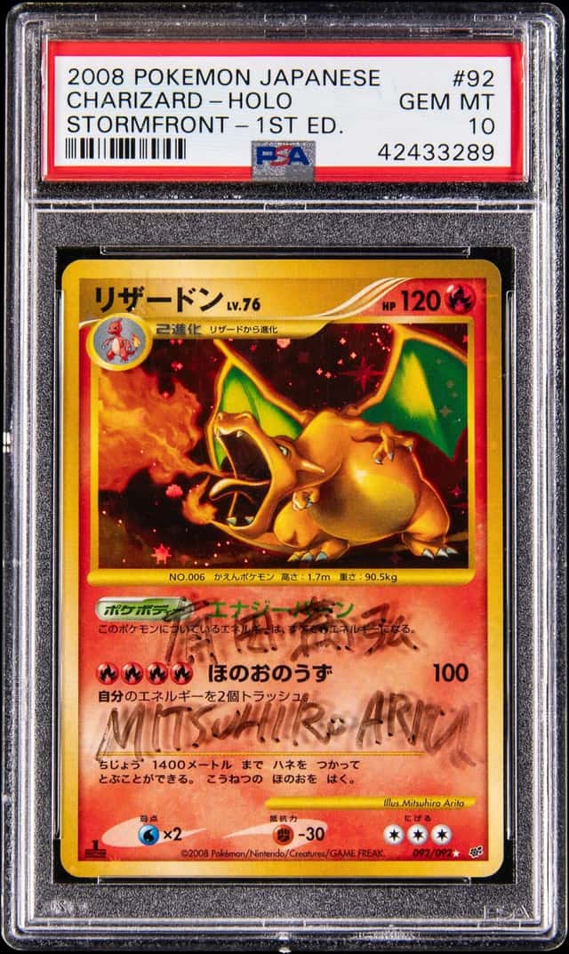 2008 Pokemon Japanese Stormfront 1st Edition Holo #92 Charizard - Signed By Mitsuhiro Arita On Holder - PSA GEM MT 10 - Beckett LOA