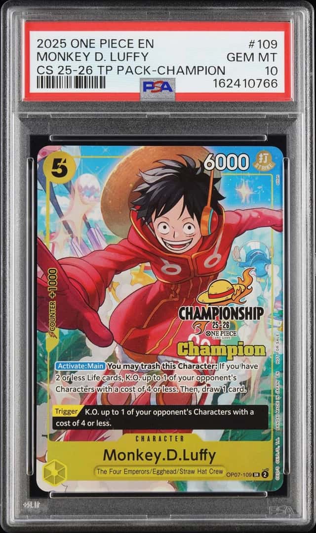2025 One Piece Championship 2025-26 Top Player Pack Champion #OP07-109 Monkey D. Luffy - PSA GEM MT 10