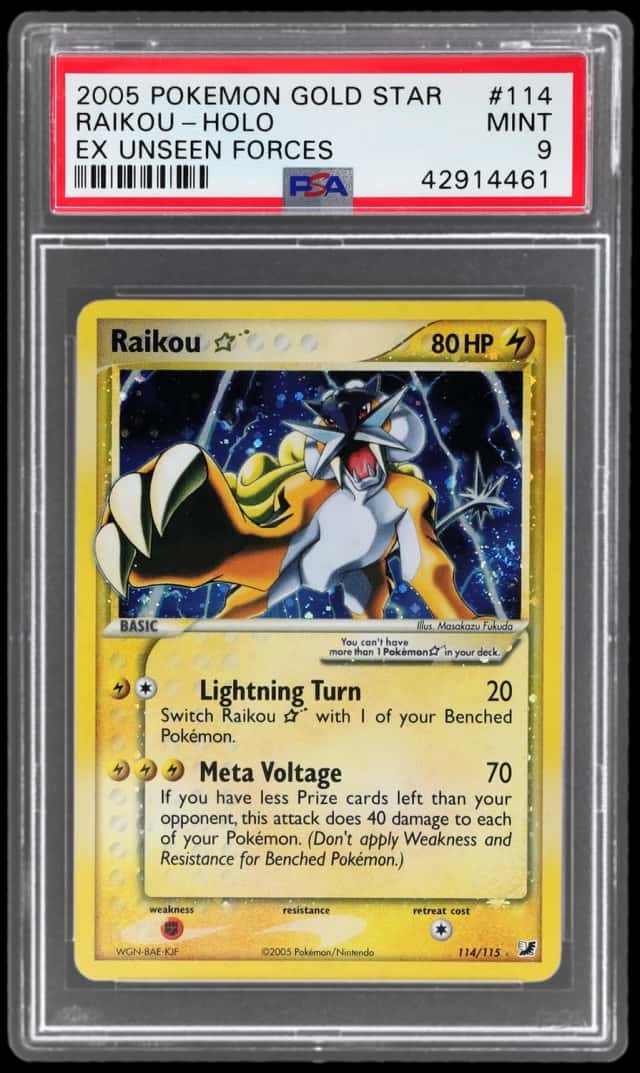 2005 Pokemon Ex Unseen Forces Holo Raikou Gold Star #114