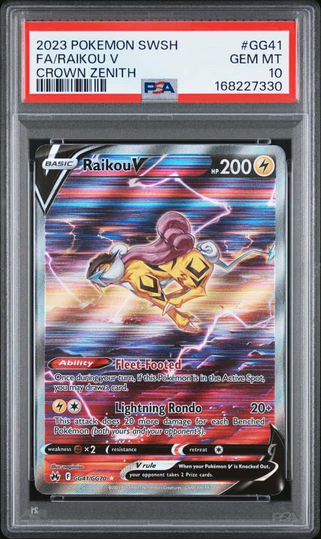 Pokemon 2023 Raikou V GG41/GG70 Full Art Crown Zenith GEM MINT PSA 10