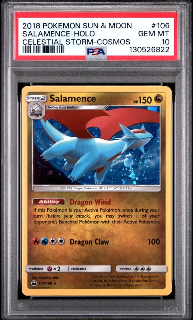 POKEMON CARD SALAMENCE COSMOS HOLO 106 CELESTIAL STORM GRADED PSA 10 GEM MINT