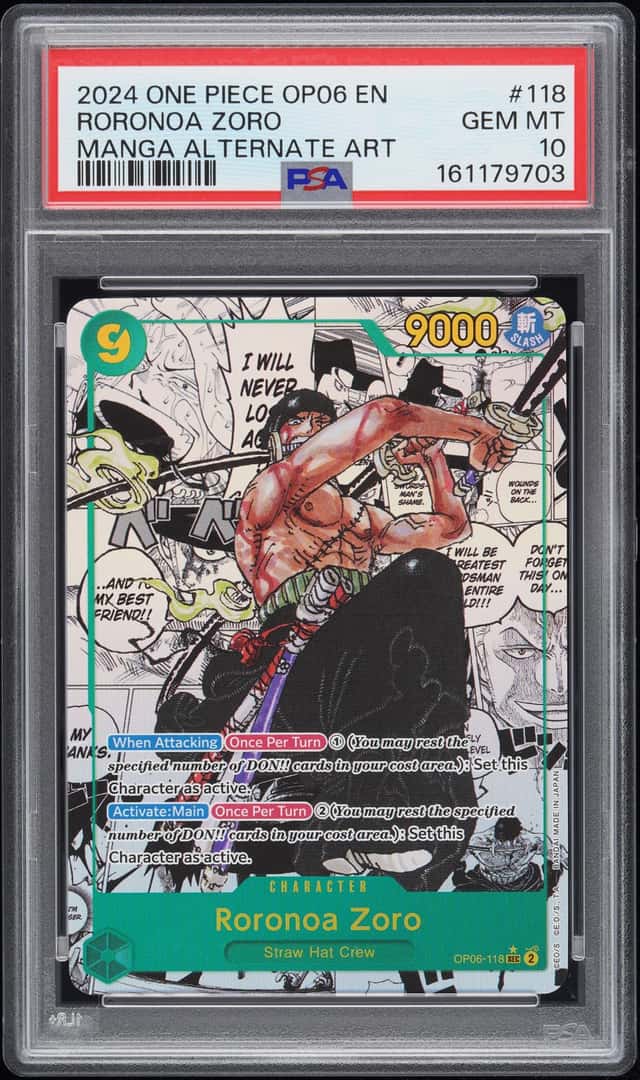 2024 One Piece OP06 EN Manga Alternate Art #118 Roronoa Zoro PSA 10 GEM MINT