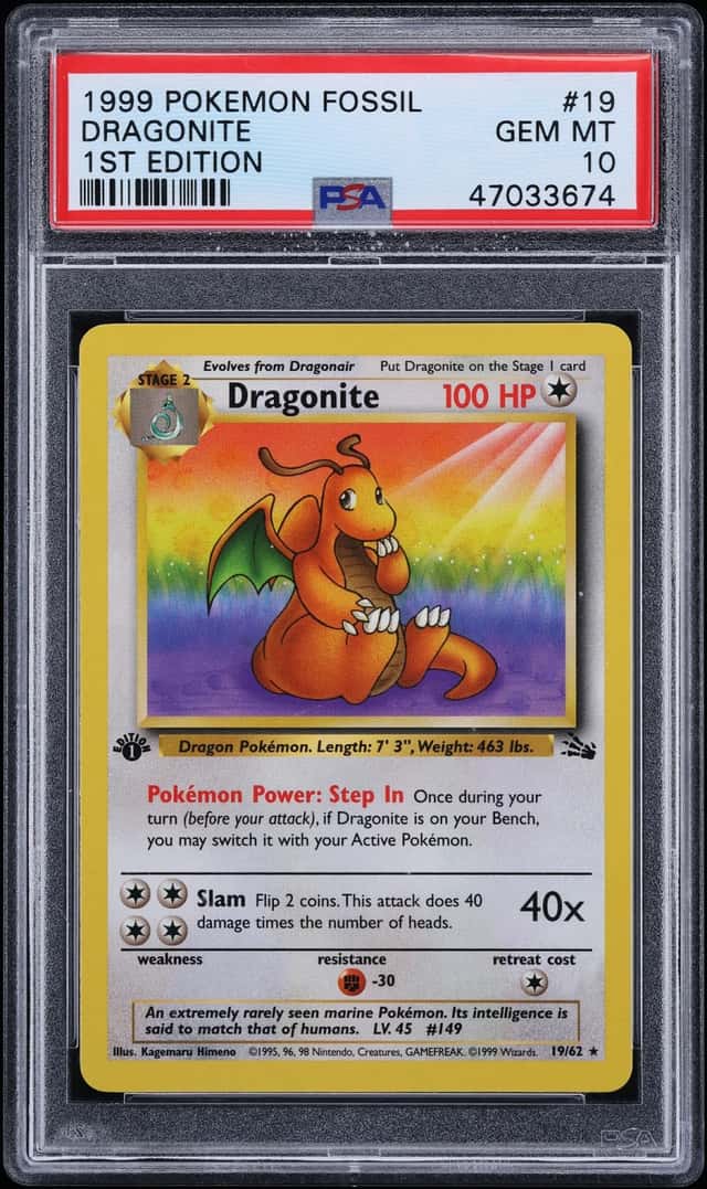 1999 Pokemon Fossil 1st Edition Dragonite #19 PSA 10 GEM MINT