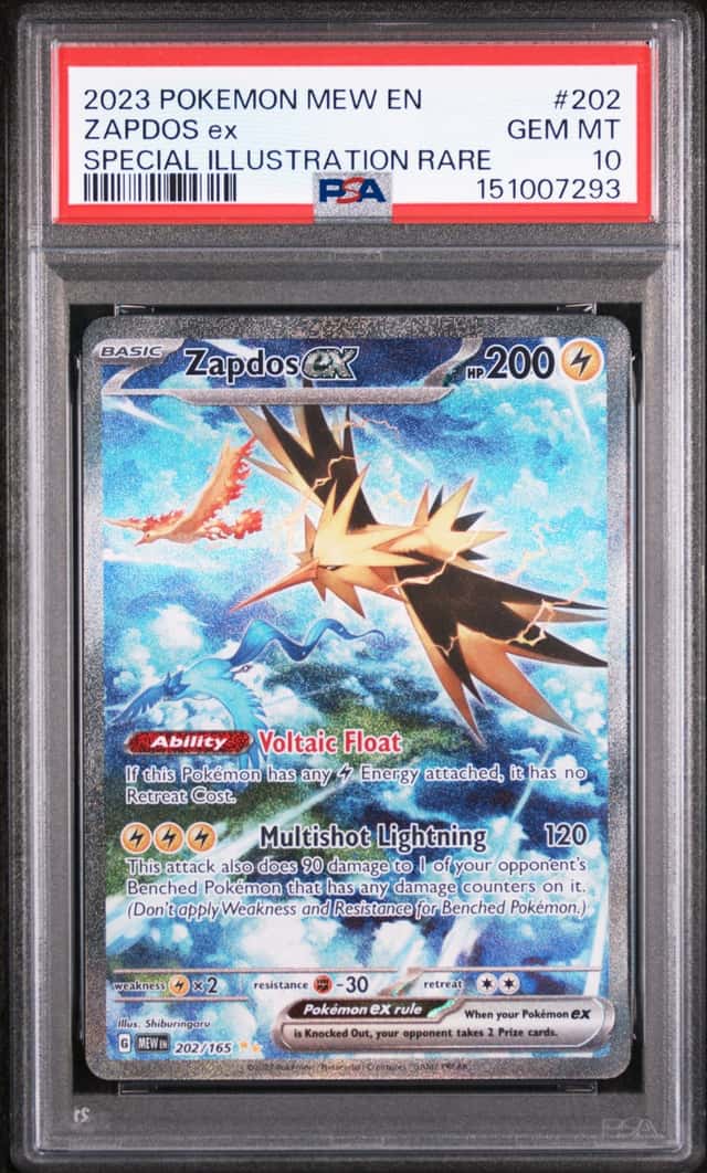 Pokemon 2023 Zapdos ex 202/165 Alt Art SIR 151 GEM MINT PSA 10