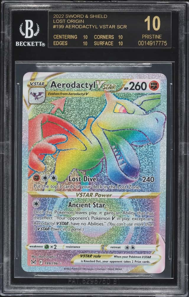 2022 Pokemon Sword & Shield Lost Origin Hyper Rare Aerodactyl VSTAR #199 BGS 10 BLACK LABEL