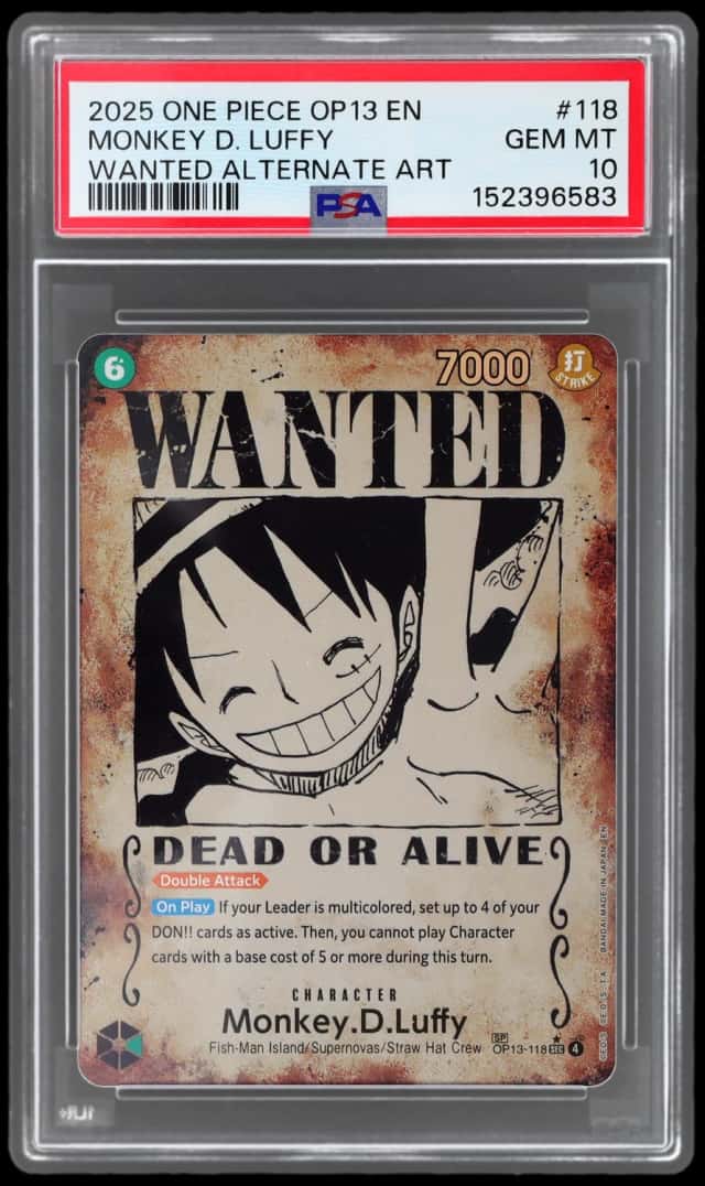 2025 One Piece Carrying On His Will Wanted Alternate Art Monkey D. Luffy #OP13-118