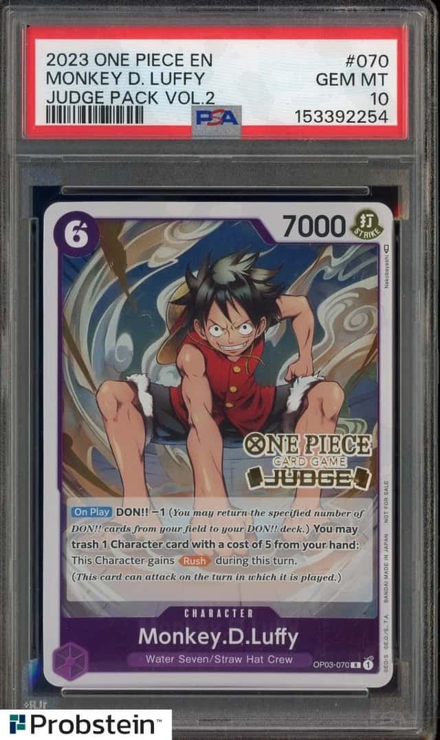 #2 2023 One Piece En Judge Pack Vol 2 #070 Monkey D. Luffy PSA 10 GEM MINT