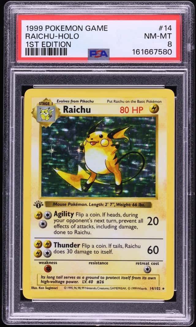1999 Pokemon Base Set Shadowless 1st Edition Holo Raichu #14 PSA 8 NM-MT