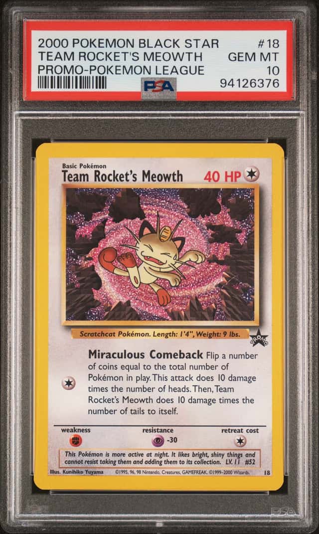 Pokemon 2000 Team Rocket's Meowth 18 Holo Black Star Promo GEM MINT PSA 10