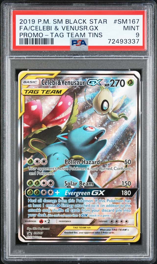 PSA 9 MINT 2019 POKEMON BLACK STAR PROMO #SM167 CELEBI VENUSAUR GX TAG TEAM TINS