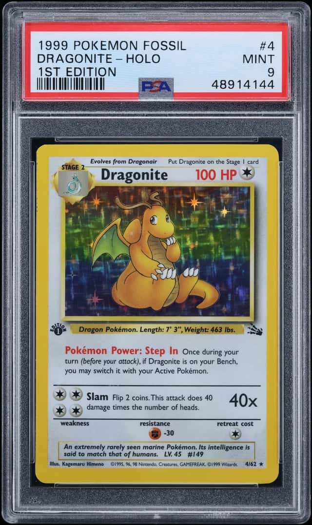 1999 Pokemon Fossil 1st Edition Holo Dragonite #4 PSA 9 MINT