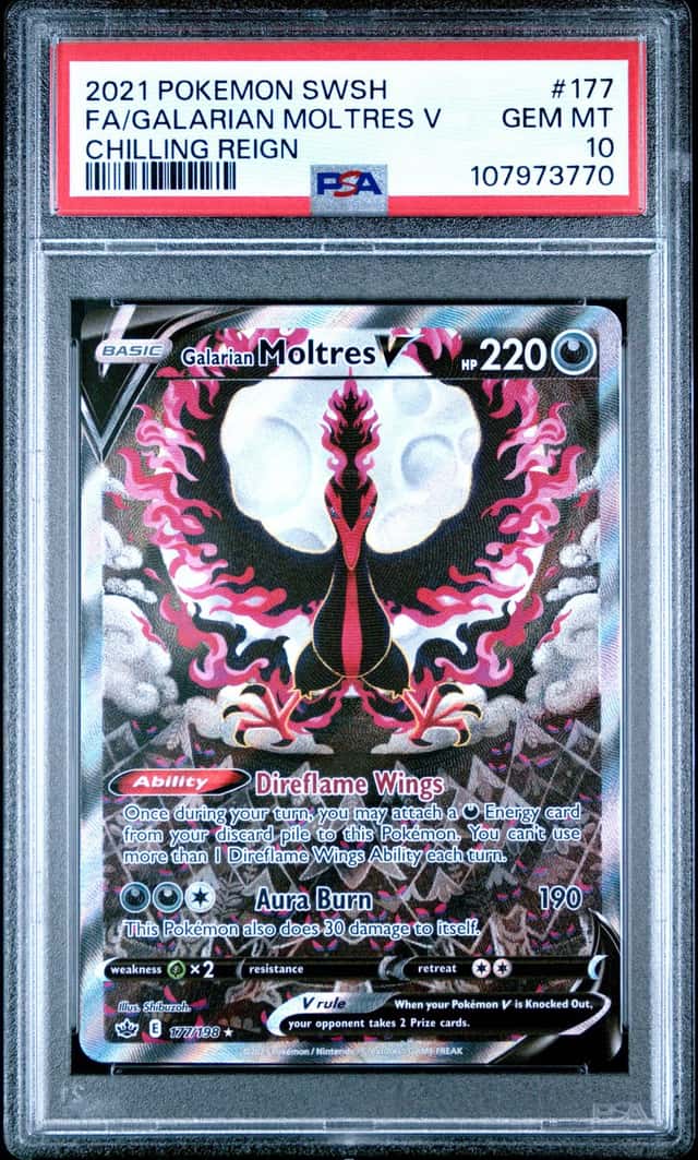 Pokemon 2021 Galarian Moltres V 177/198 Full Art Chilling Reign GEM MINT PSA 10