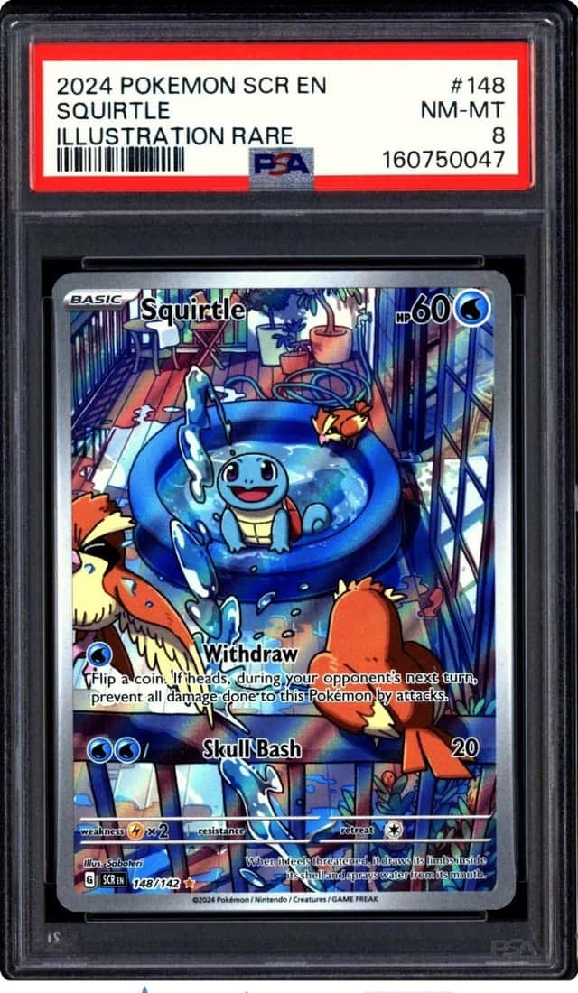 Pokemon 2024 Squirtle 148/142 Illustration Rare Stellar Crown PSA 8