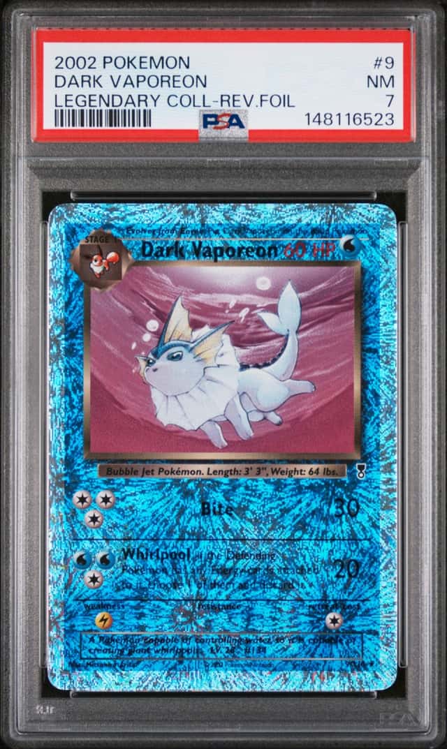 6523 Dark Vaporeon 2002 Pokemon Legendary #9 Reverse Holo PSA 7