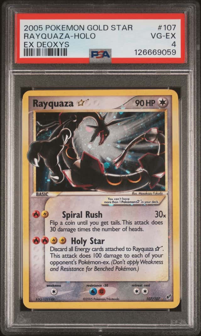 2005 POKEMON EX DEOXYS GOLD STAR #107 RAYQUAZA-HOLO PSA 4