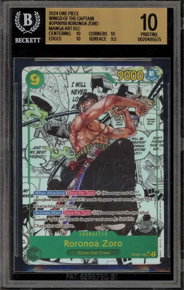 One Piece Roronoa Zoro Manga Alt Art Sec Wings Of The Captain OP06-118 BGS 10