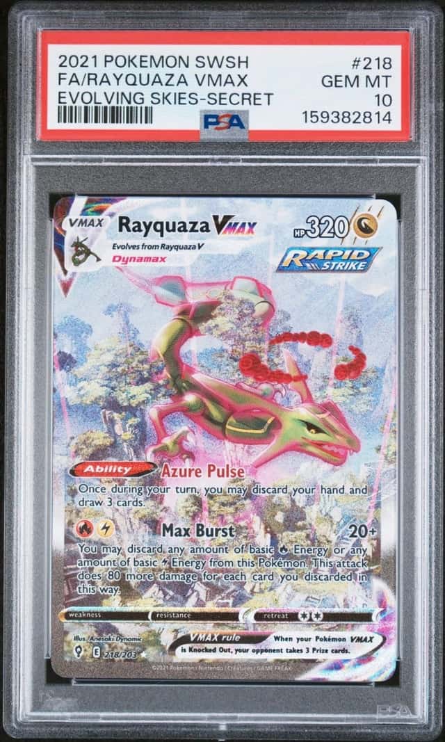 Pokemon Rayquaza Vmax Evolving Skies 218/203 Secret Rare Full Alt Art PSA 10