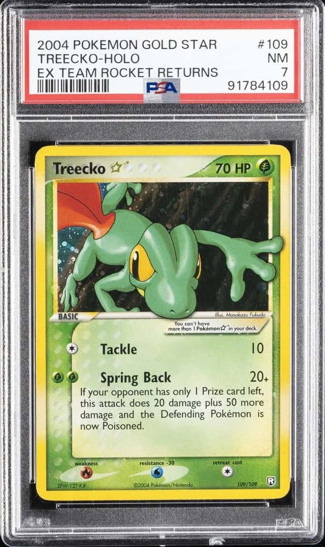Pokemon Treecko Gold Star Holo EX Team Rocket Returns 109/109 PSA 7