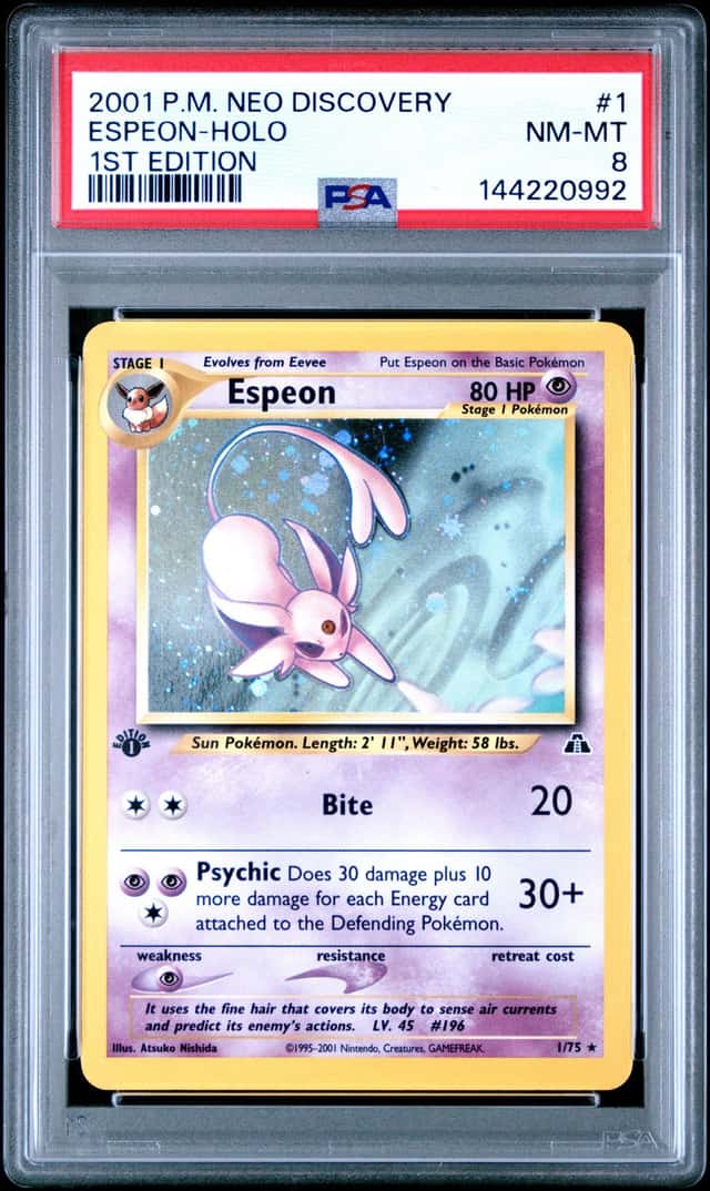 Pokemon Cards: Neo Discovery 1st Edition Rare Holo: Espeon 1/75 PSA 8