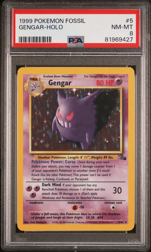 1999 POKEMON FOSSIL #5/62 GENGAR HOLO RARE PSA 8