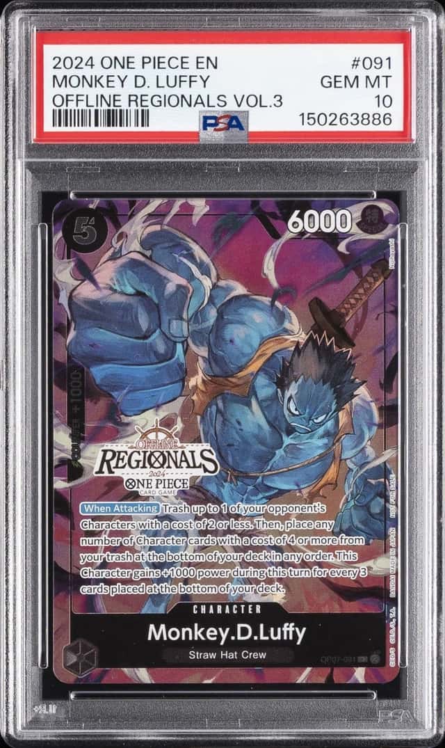 2024 ONE PIECE OFFLINE REGIONALS PACK 2024 VOL.3 #091 MONKEY D. LUFFY PSA 10