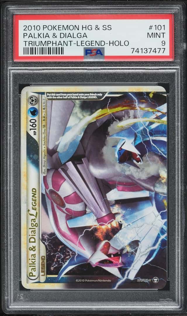 2010 Pokemon HeartGold & SoulSilver Triumphant Alt Art Palkia & Dialga Legend #101 PSA 9 MINT