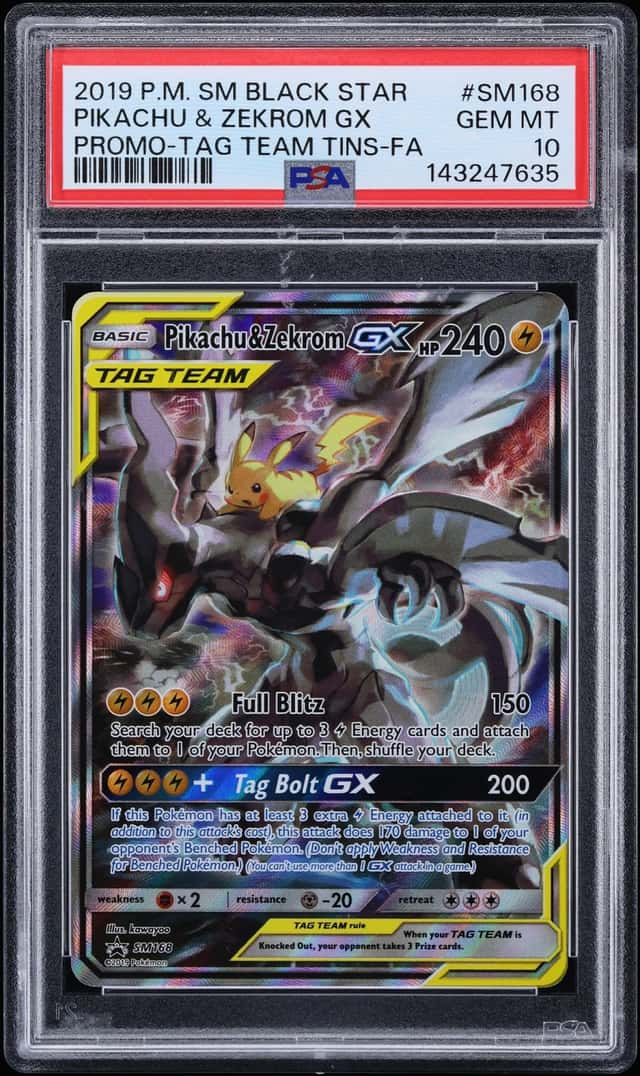 2019 Pokemon Sun & Moon Promo Tag Team Tins Full Art Pikachu & Zekrom GX #SM168 PSA 10 GEM MINT