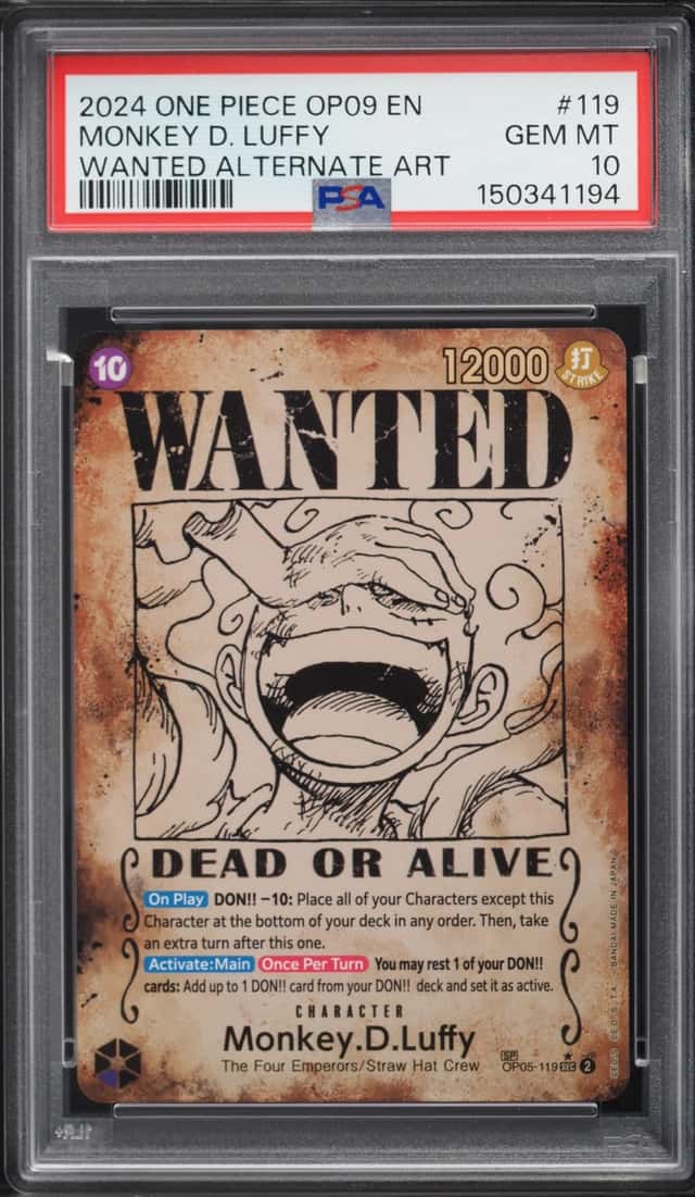 2024 One Piece Emperors Of The New World Wanted Alt Art Monkey D. Luffy #OP09-119 PSA 10 GEM