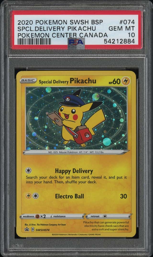 Pokemon Special Delivery Pikachu Holo Swsh Promo 074 P.M. Center Canada PSA 10