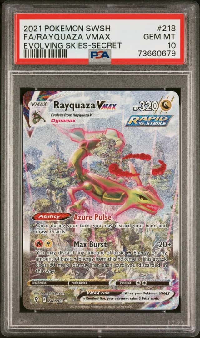 Pokemon Rayquaza Vmax Evolving Skies 218/203 Secret Rare Full Alt Art PSA 10