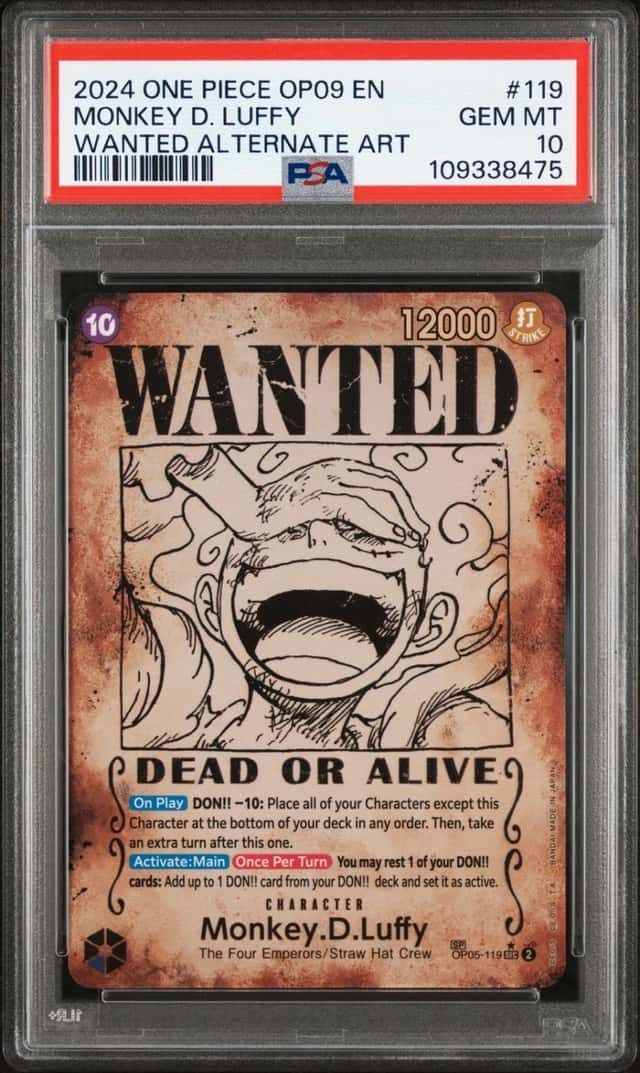 One Piece Monkey D. Luffy Op09-119 Wanted Alternate Art PSA 10 Gem Mint