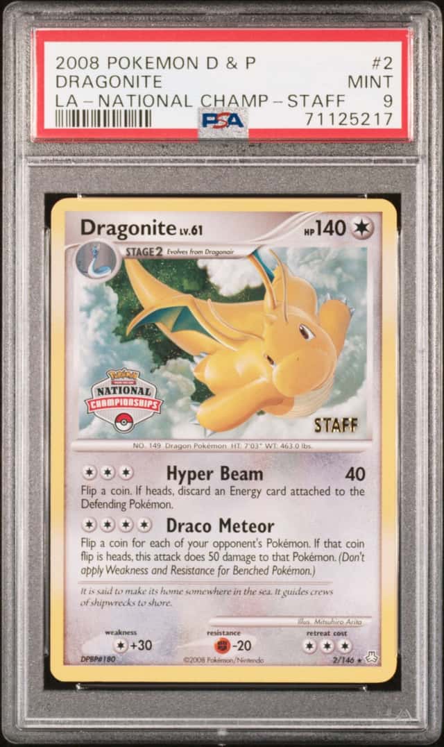 2008 Pokemon Diamond & Pearl Legends Awakened National Championships Staff Dragonite #2 PSA 9