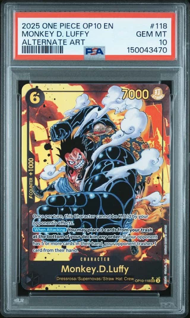 2025 ONE PIECE OP10-ROYAL BLOOD ALTERNATE ART #118 MONKEY D. LUFFY PSA 10