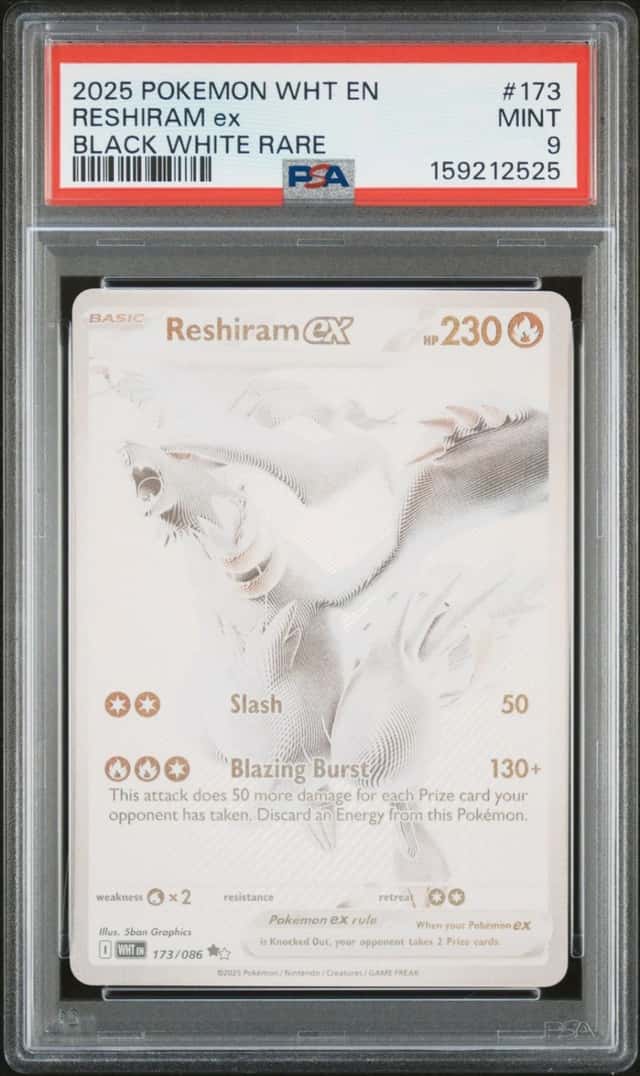 2025 POKEMON WHT EN-WHITE FLARE BLACK WHITE RARE #173 RESHIRAM EX PSA 9