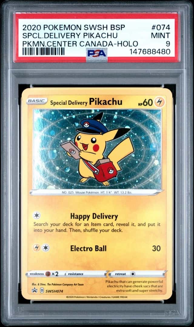 Pokemon Special Delivery Pikachu Holo Swsh Promo 074 Pokemon Center Canada PSA 9