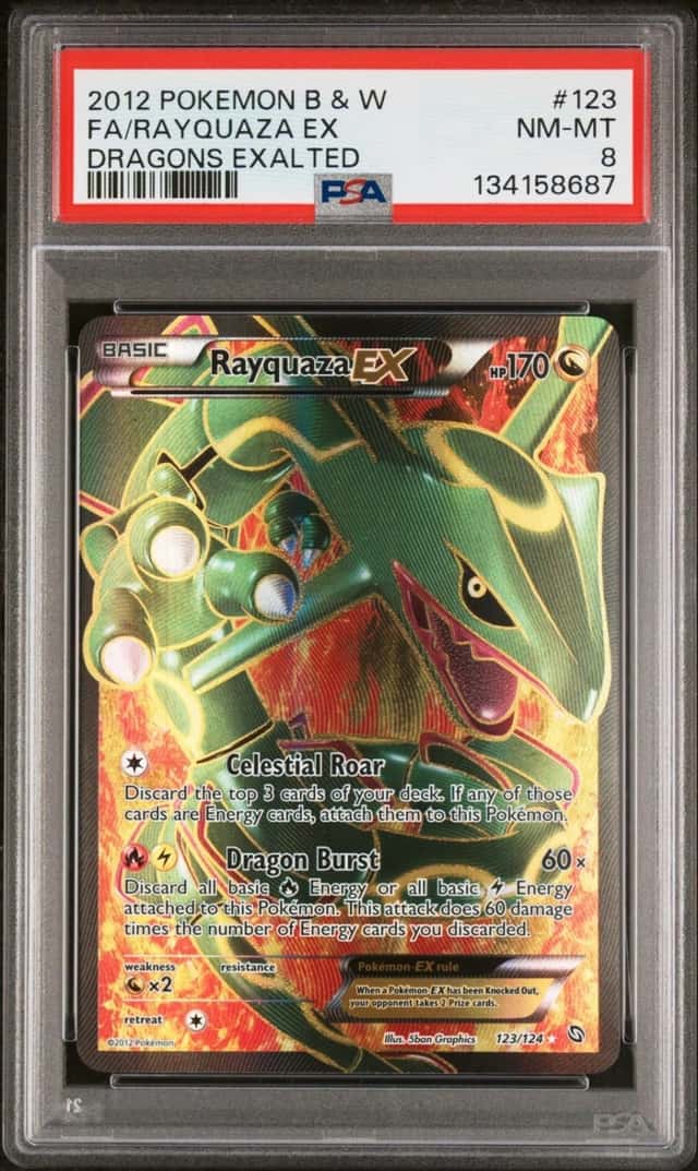 Pokemon Rayquaza EX Dragons Exalted Full Art 123/124 PSA 8