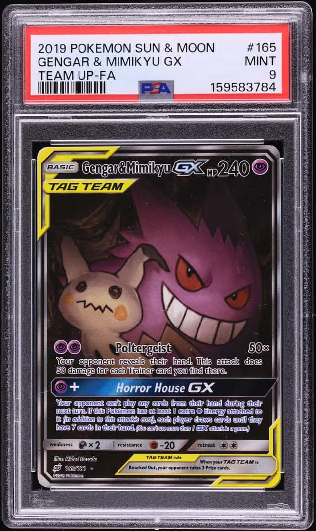 2019 Pokemon Sun & Moon Team Up Full Art Gengar & Mimikyu Gx #165 PSA 9 MINT