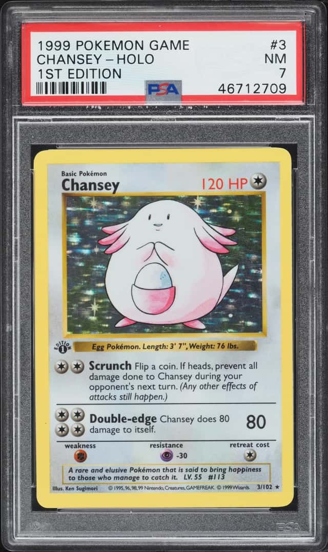 1999 Pokemon Base Set Shadowless 1st Edition Holo Chansey #3 PSA 7 NRMT