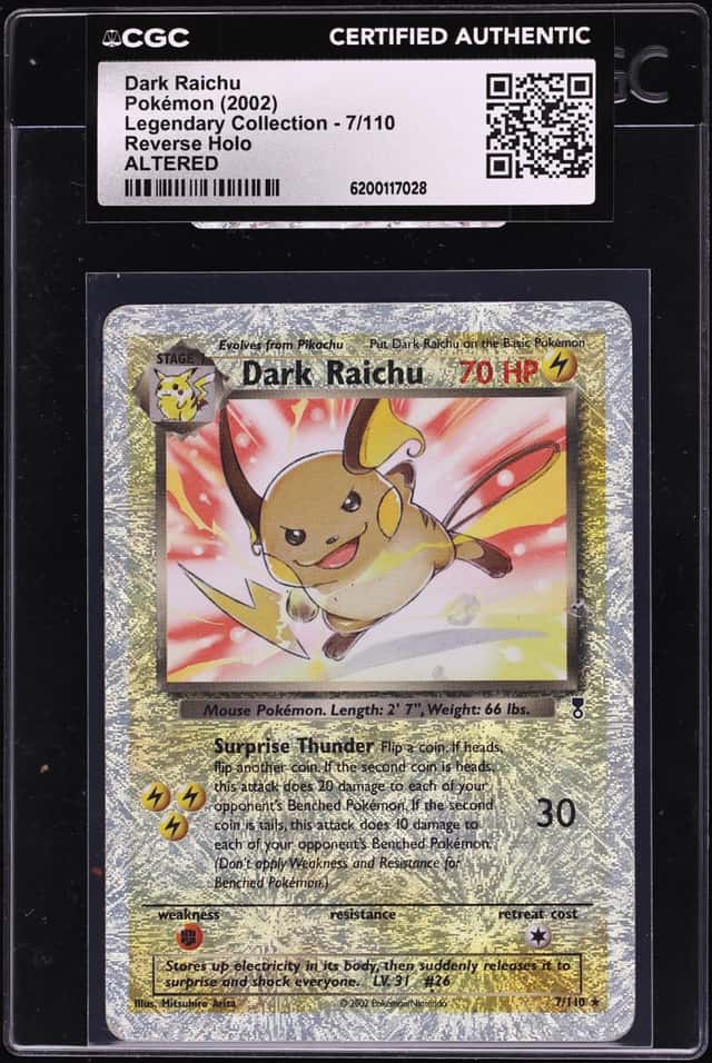 2002 Pokemon Legendary Collection Reverse Holo Dark Raichu #7 CGC ALTERED AUTH
