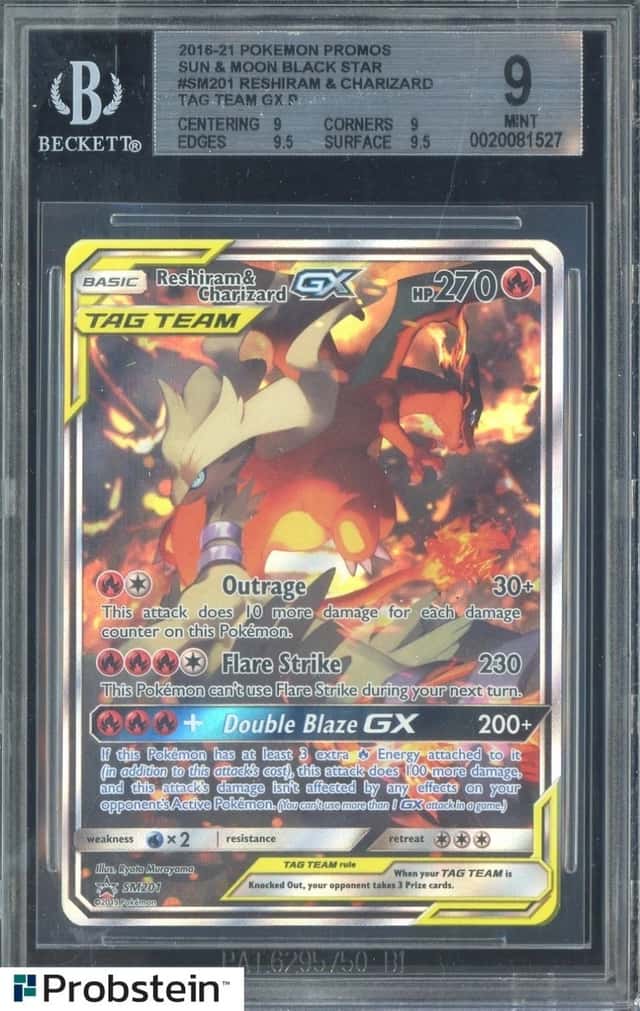 2019 Pokemon Sun & Moon BSP Tag Team GX #SM201 Reshiram & Charizard BGS 9