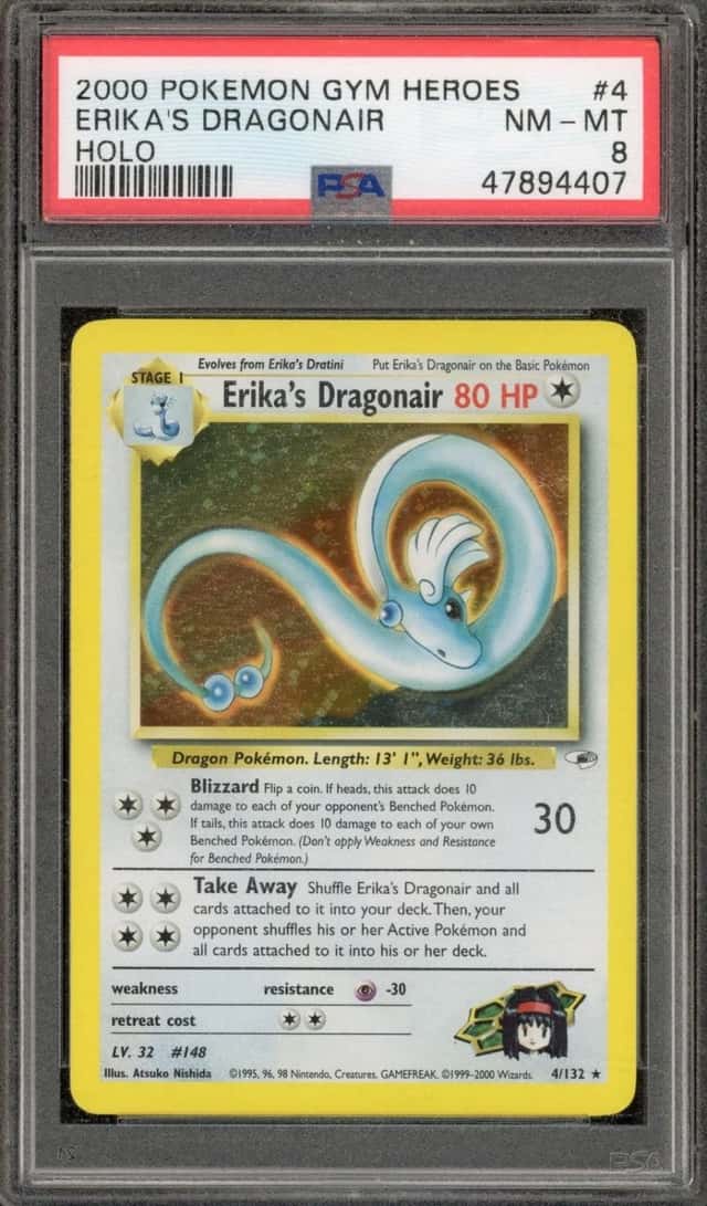 Pokemon Erika's Dragonair Gym Heroes Unlimited 4/132 Holo PSA 8