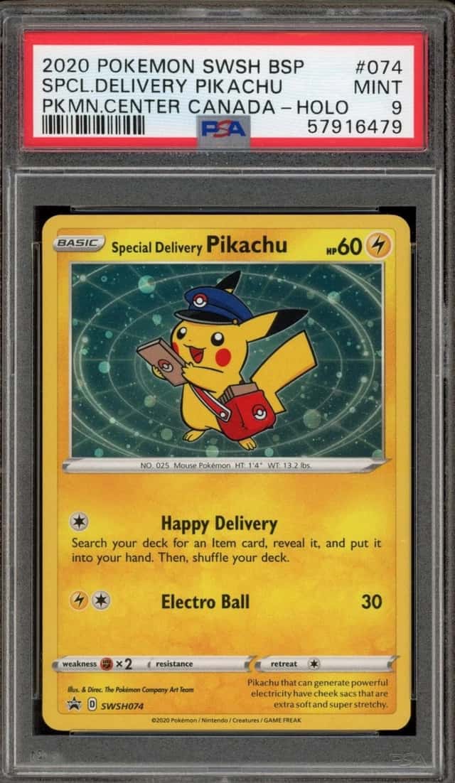 Pokemon Special Delivery Pikachu Holo Swsh Promo 074 P.M. Center Canada PSA 9