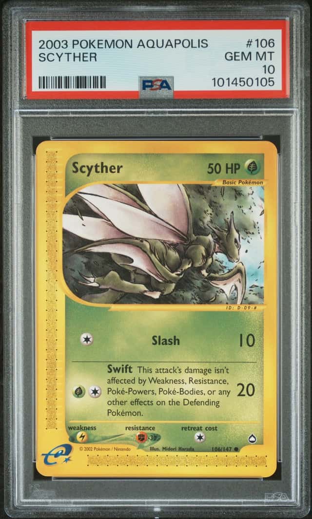 PSA 10! Pokémon Scyther 106/147 Pokémon Card Aquapolis Unlimited 2003