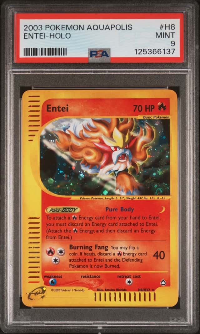 Pokemon Entei Holo Aquapolis H8/147 PSA 9 Mint
