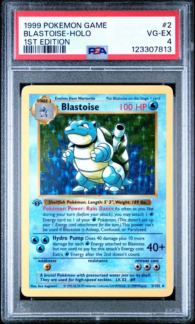 Pokemon Blastoise Holo 2/102 Base Set Shadowless 1st Edition PSA 4