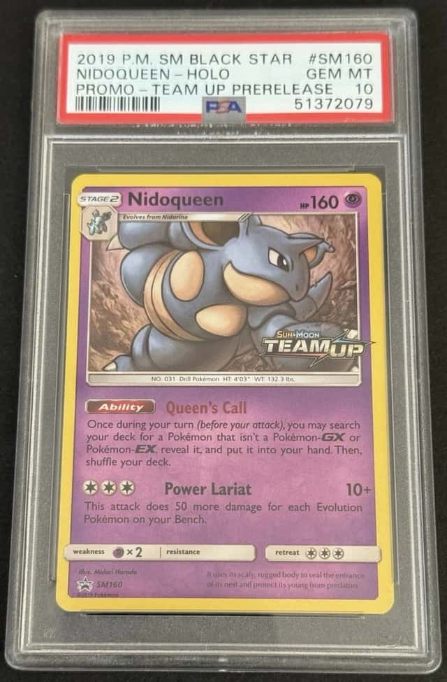 2019 POKEMON SM160 NIDOQUEEN TEAM UP PRERELEASE PSA 10 GEM MINT
