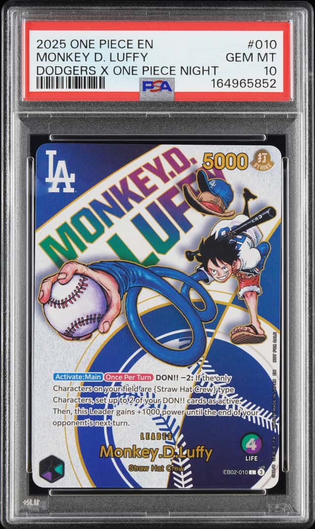 2025 One Piece Anime 25th Monkey D. Luffy Dodgers X Night Leader EB02-010 PSA 10