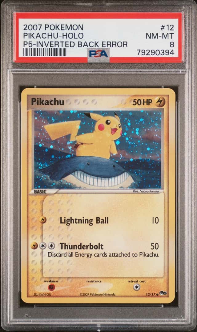 2007 Pokemon POP Series 5 Inverted Back Error Holo Pikachu #12 PSA 8 NM-MT
